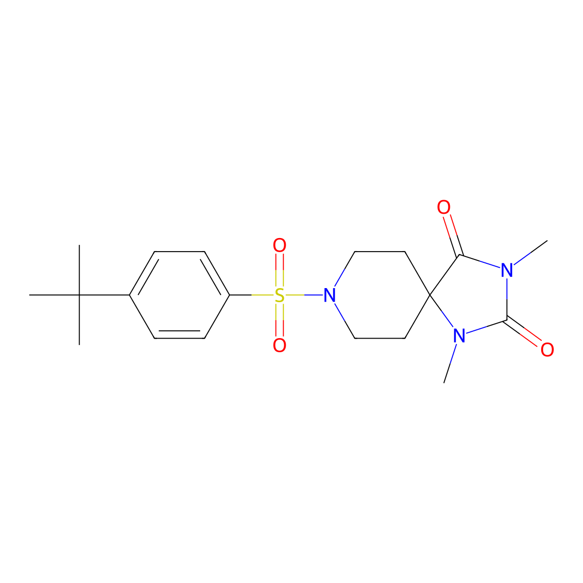 8-(4-Tert-butylbenzenesulfonyl)-1,3-dimethyl-1,3,8-triazaspiro[4.5]decane-2,4-dione molecular structure, CAS 1040673-91-3