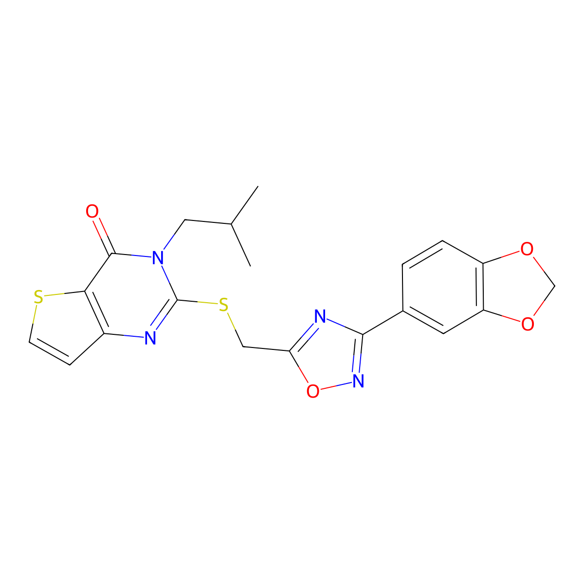 2-({[3-(2H-1,3-benzodioxol-5-yl)-1,2,4-oxadiazol-5-yl]methyl}sulfanyl)-3-(2-methylpropyl)-3H,4H-thieno[3,2-d]pyrimidin-4-one molecular structure, CAS 1040673-92-4