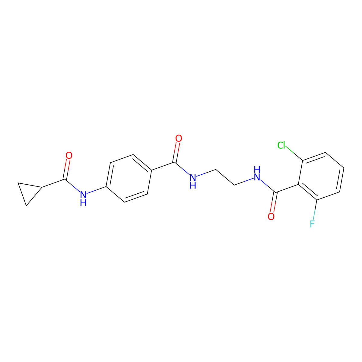 2-chloro-N-{2-[(4-cyclopropaneamidophenyl)formamido]ethyl}-6-fluorobenzamide molecular structure, CAS 1040673-97-9