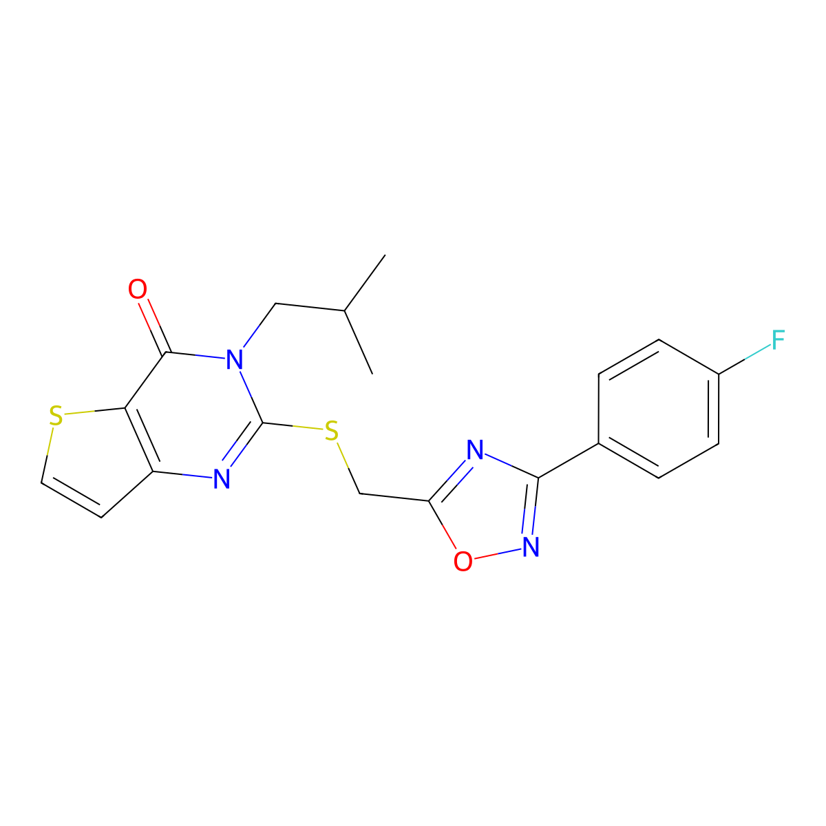 2-({[3-(4-fluorophenyl)-1,2,4-oxadiazol-5-yl]methyl}sulfanyl)-3-(2-methylpropyl)-3H,4H-thieno[3,2-d]pyrimidin-4-one molecular structure, CAS 1040674-00-7
