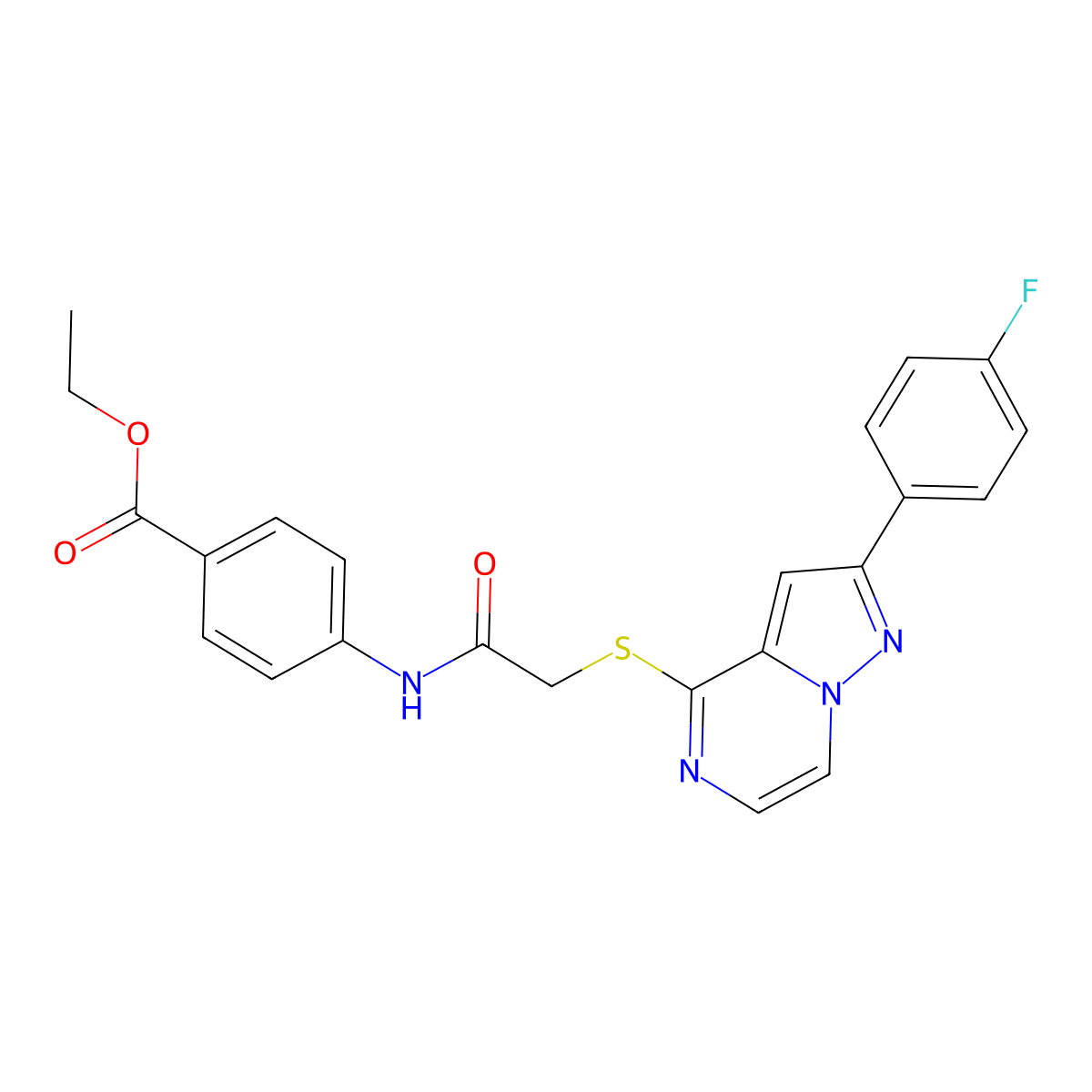 Ethyl 4-[({[2-(4-fluorophenyl)pyrazolo[1,5-a]pyrazin-4-yl]thio}acetyl)amino]benzoate molecular structure, CAS 1040674-01-8