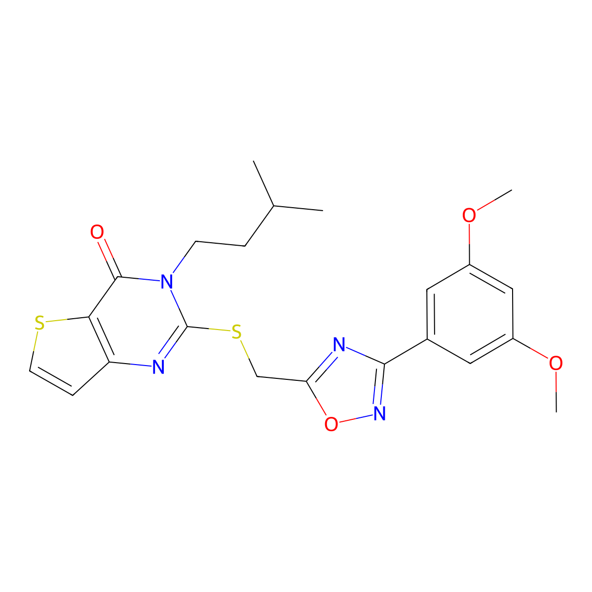 2-({[3-(3,5-dimethoxyphenyl)-1,2,4-oxadiazol-5-yl]methyl}sulfanyl)-3-(3-methylbutyl)-3H,4H-thieno[3,2-d]pyrimidin-4-one molecular structure, CAS 1040674-08-5