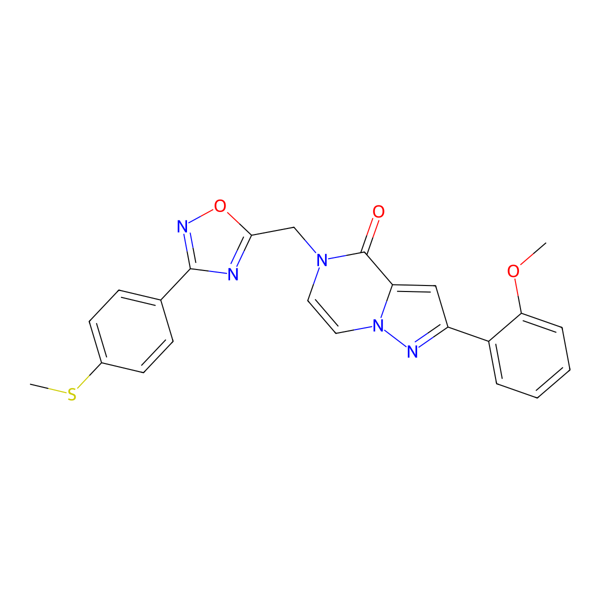 2-(2-Methoxyphenyl)-5-({3-[4-(methylsulfanyl)phenyl]-1,2,4-oxadiazol-5-YL}methyl)-4H,5H-pyrazolo[1,5-A]pyrazin-4-one molecular structure, CAS 1040674-10-9