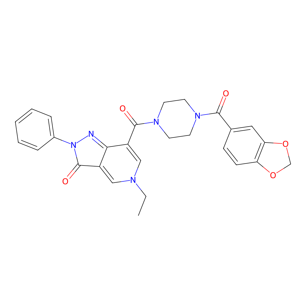 7-(4-(benzo[d][1,3]dioxole-5-carbonyl)piperazine-1-carbonyl)-5-ethyl-2-phenyl-2H-pyrazolo[4,3-c]pyridin-3(5H)-one molecular structure, CAS 1040674-12-1