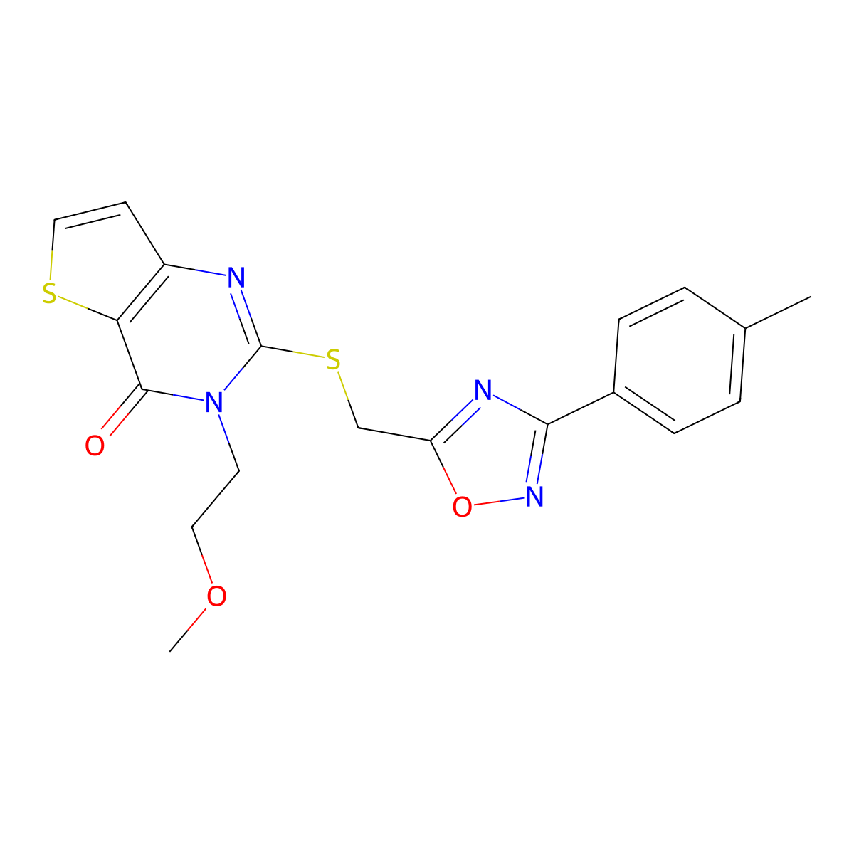 3-(2-methoxyethyl)-2-({[3-(4-methylphenyl)-1,2,4-oxadiazol-5-yl]methyl}sulfanyl)-3H,4H-thieno[3,2-d]pyrimidin-4-one molecular structure, CAS 1040674-16-5