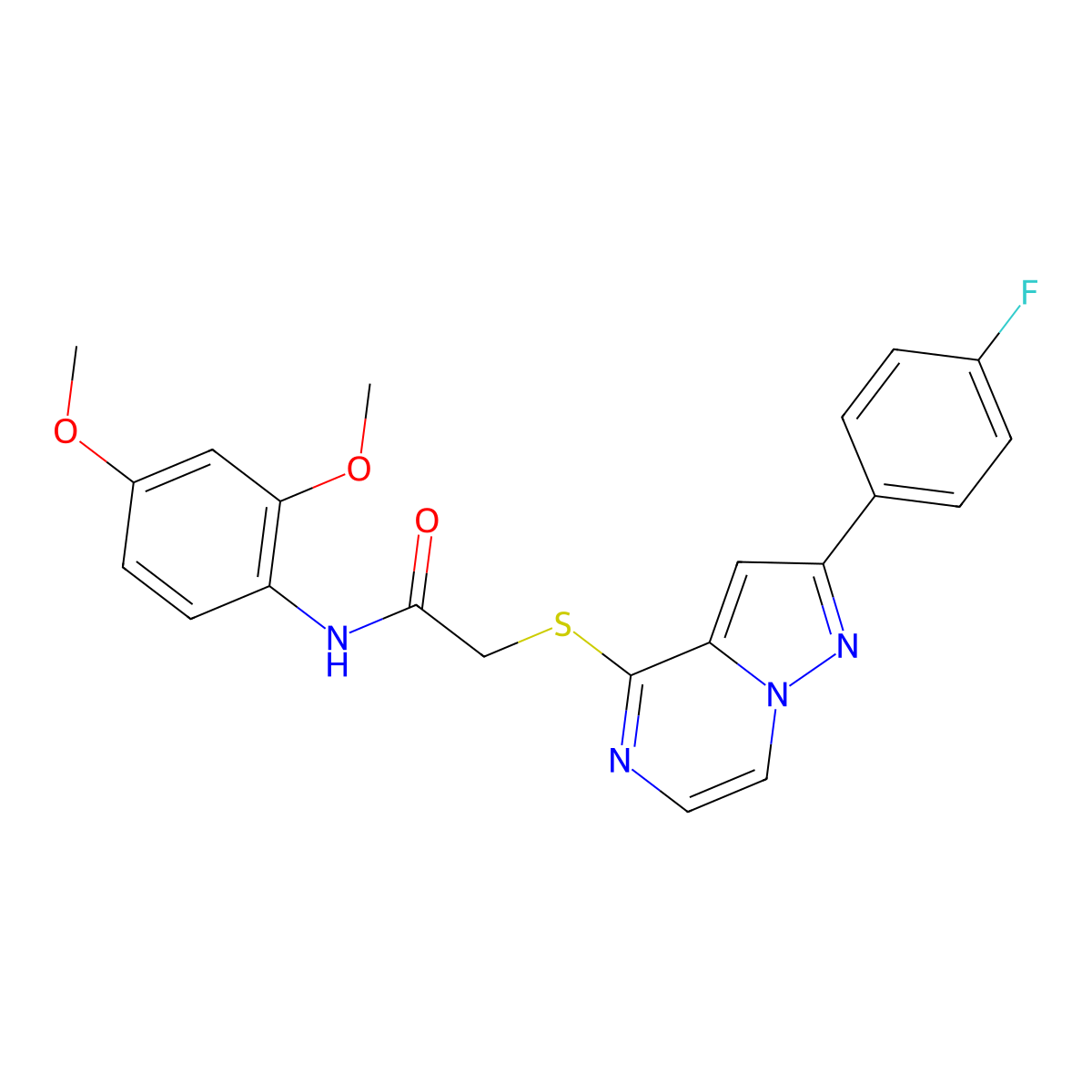 N-(2,4-dimethoxyphenyl)-2-{[2-(4-fluorophenyl)pyrazolo[1,5-a]pyrazin-4-yl]sulfanyl}acetamide molecular structure, CAS 1040674-17-6