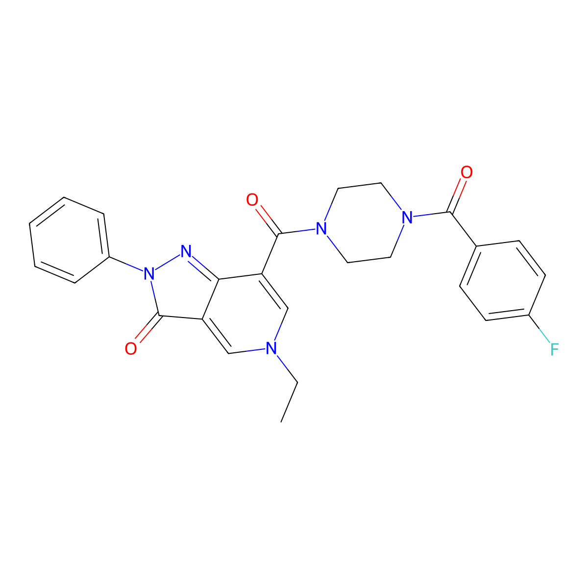 5-ethyl-7-(4-(4-fluorobenzoyl)piperazine-1-carbonyl)-2-phenyl-2H-pyrazolo[4,3-c]pyridin-3(5H)-one molecular structure, CAS 1040674-20-1