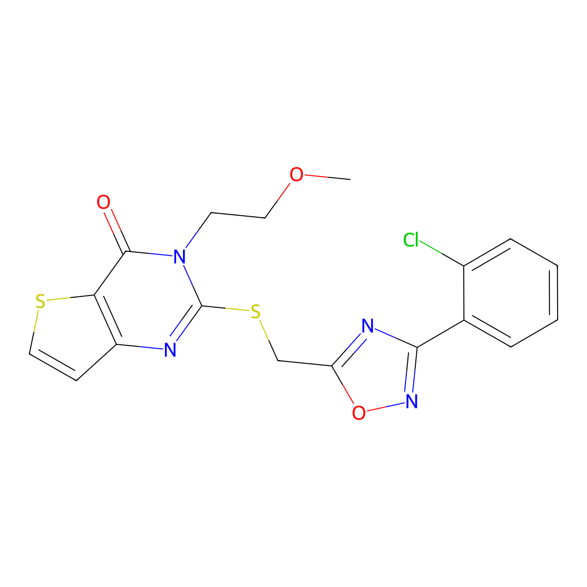 2-({[3-(2-chlorophenyl)-1,2,4-oxadiazol-5-yl]methyl}sulfanyl)-3-(2-methoxyethyl)-3H,4H-thieno[3,2-d]pyrimidin-4-one molecular structure, CAS 1040674-24-5