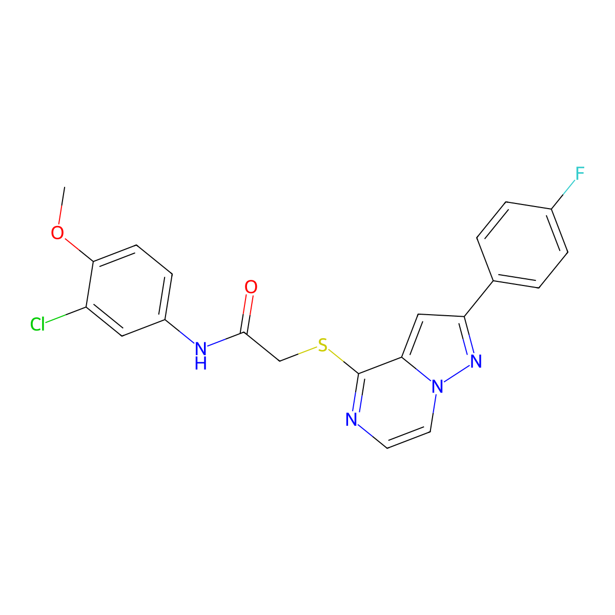 N-(3-chloro-4-methoxyphenyl)-2-{[2-(4-fluorophenyl)pyrazolo[1,5-a]pyrazin-4-yl]sulfanyl}acetamide molecular structure, CAS 1040674-25-6