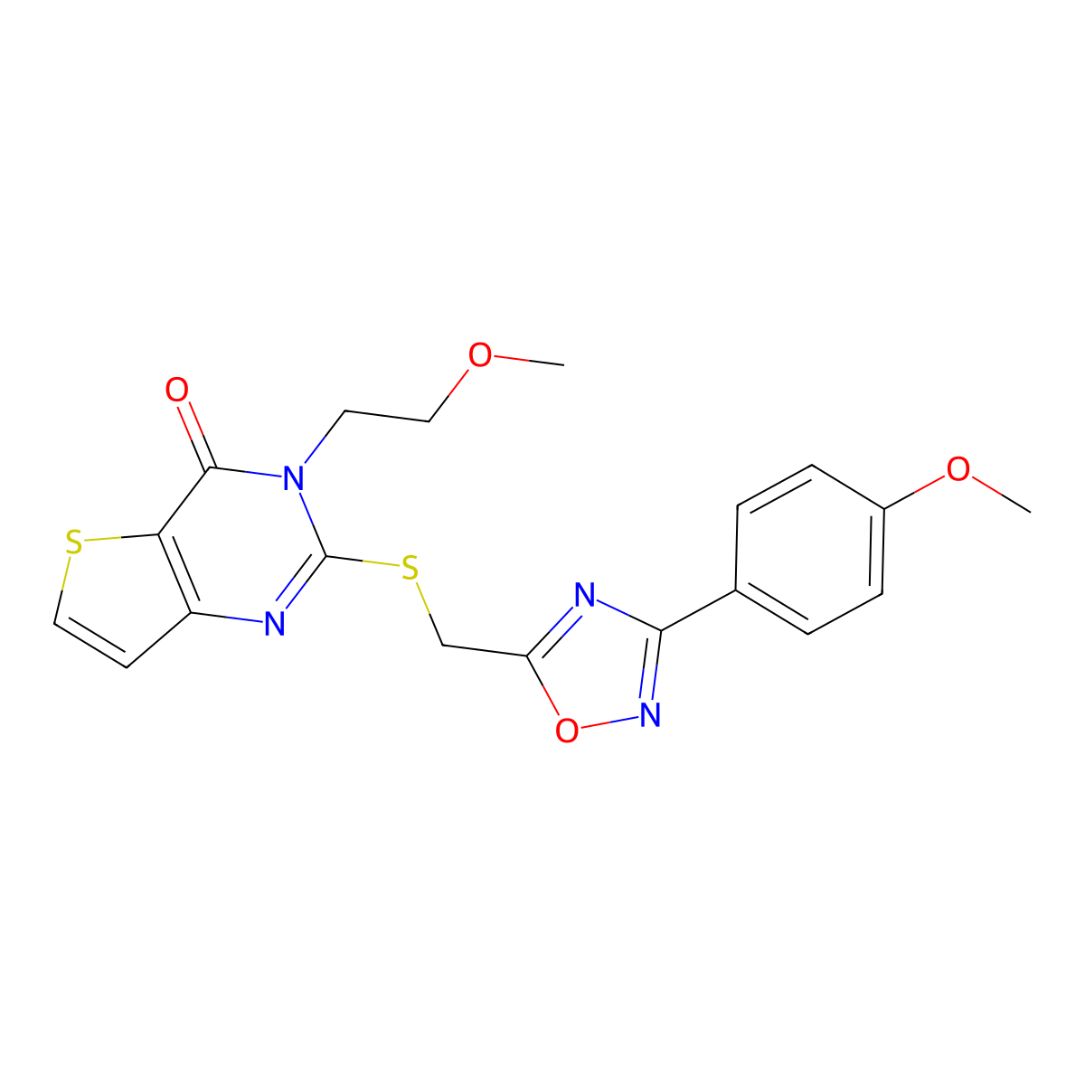 3-(2-methoxyethyl)-2-({[3-(4-methoxyphenyl)-1,2,4-oxadiazol-5-yl]methyl}sulfanyl)-3H,4H-thieno[3,2-d]pyrimidin-4-one molecular structure, CAS 1040674-32-5