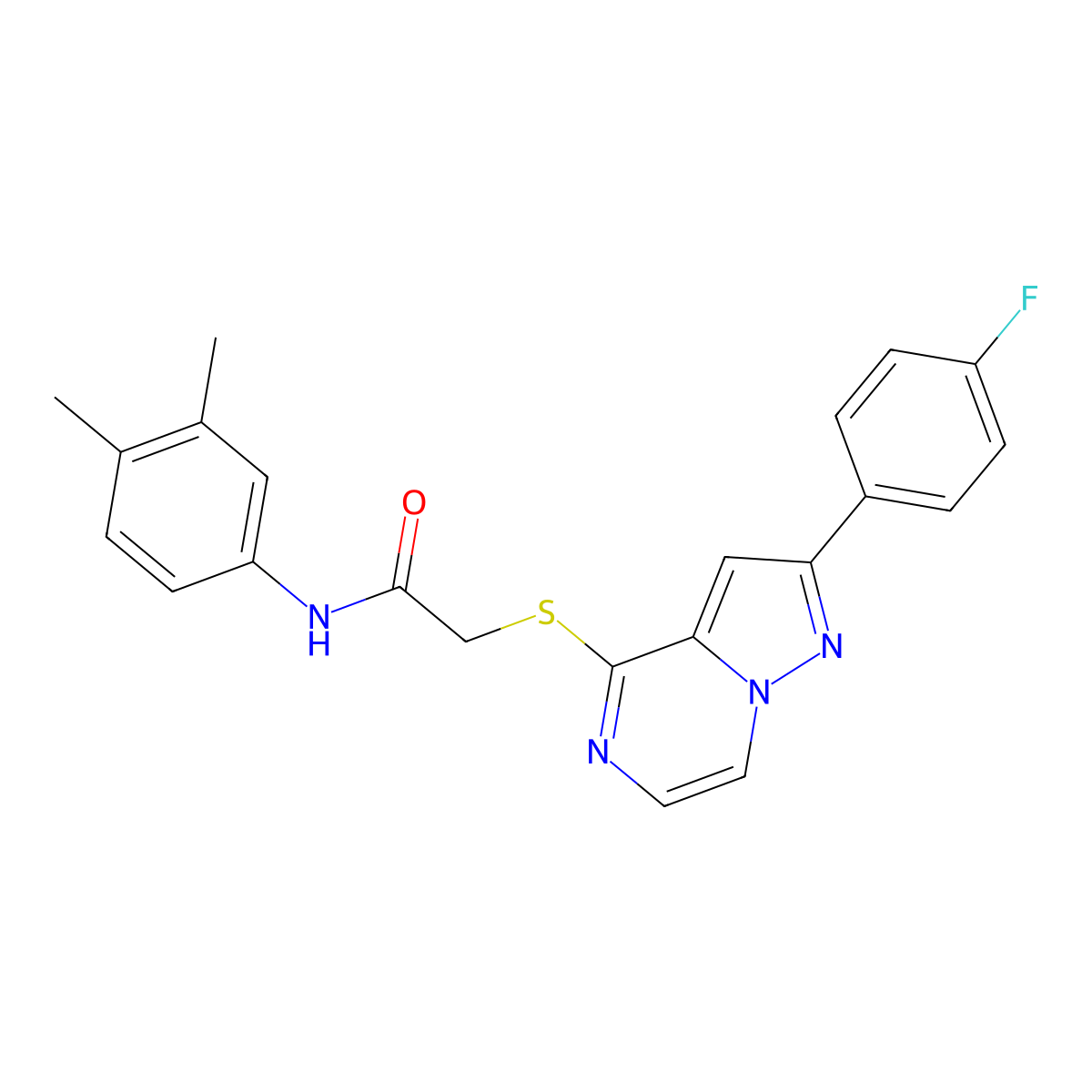 N-(3,4-dimethylphenyl)-2-{[2-(4-fluorophenyl)pyrazolo[1,5-a]pyrazin-4-yl]sulfanyl}acetamide molecular structure, CAS 1040674-33-6