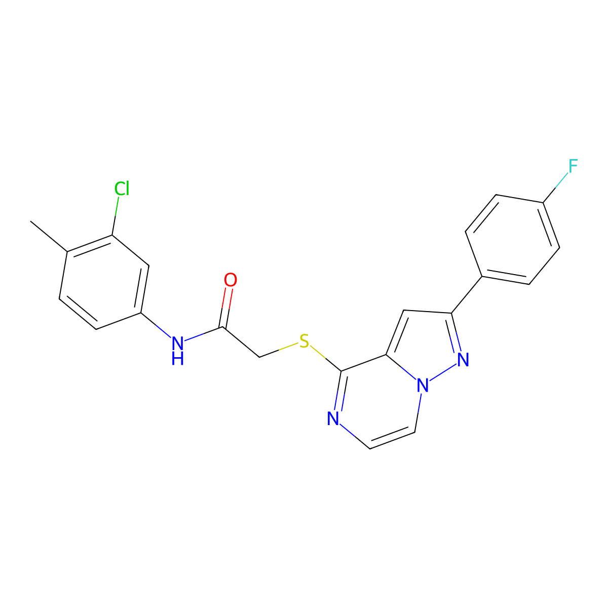 N-(3-chloro-4-methylphenyl)-2-{[2-(4-fluorophenyl)pyrazolo[1,5-a]pyrazin-4-yl]sulfanyl}acetamide molecular structure, CAS 1040674-41-6