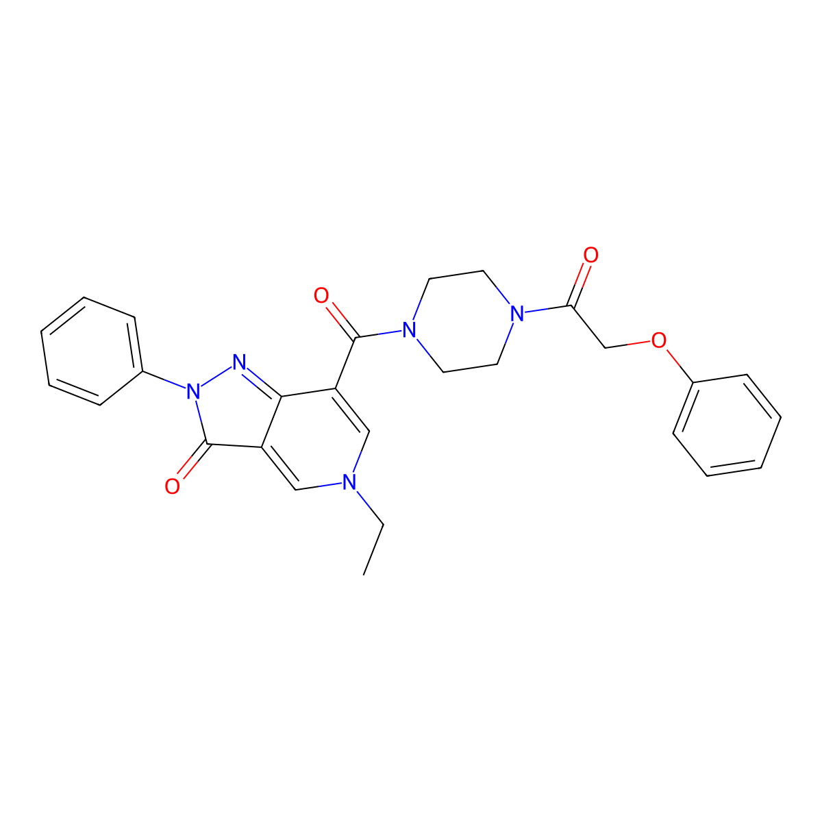 5-ethyl-7-(4-(2-phenoxyacetyl)piperazine-1-carbonyl)-2-phenyl-2H-pyrazolo[4,3-c]pyridin-3(5H)-one molecular structure, CAS 1040674-44-9