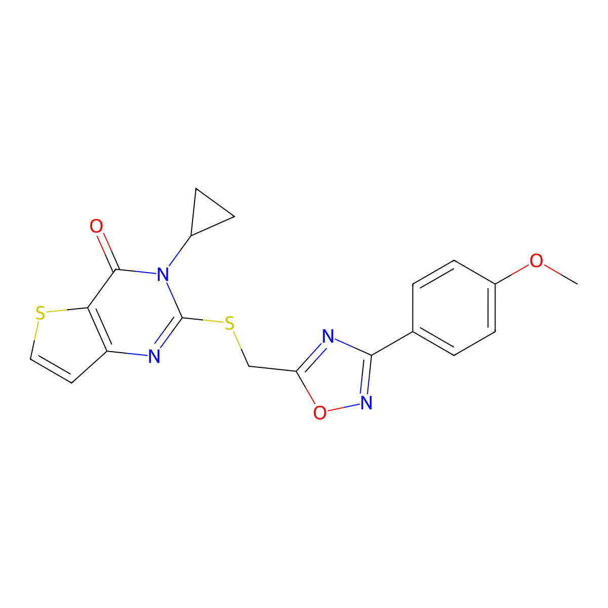 3-cyclopropyl-2-({[3-(4-methoxyphenyl)-1,2,4-oxadiazol-5-yl]methyl}sulfanyl)-3H,4H-thieno[3,2-d]pyrimidin-4-one molecular structure, CAS 1040674-48-3