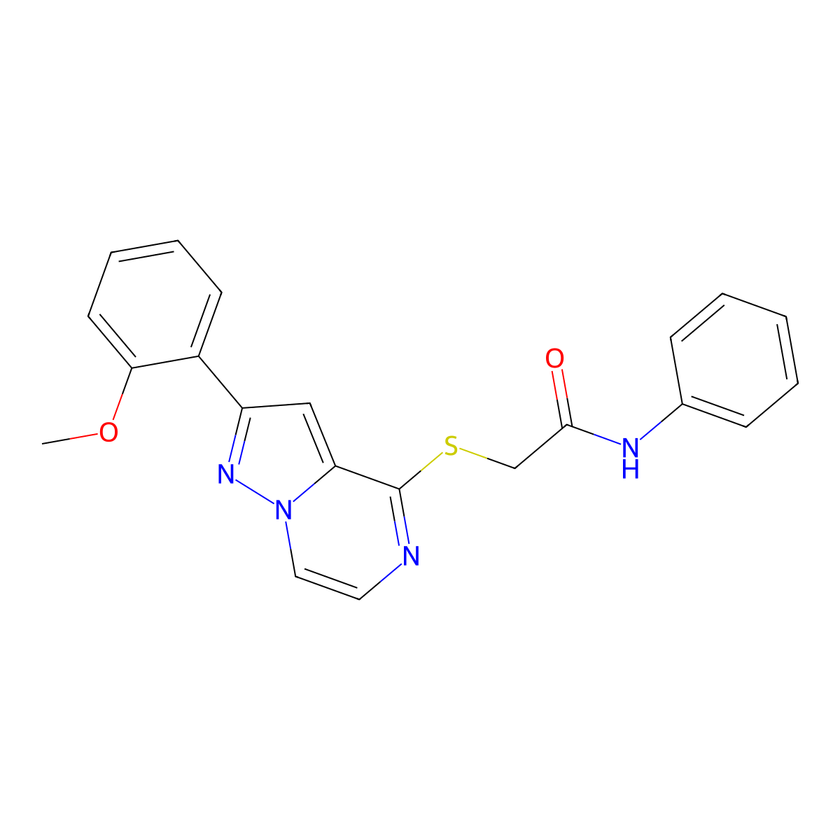 2-{[2-(2-methoxyphenyl)pyrazolo[1,5-a]pyrazin-4-yl]sulfanyl}-N-phenylacetamide molecular structure, CAS 1040674-50-7