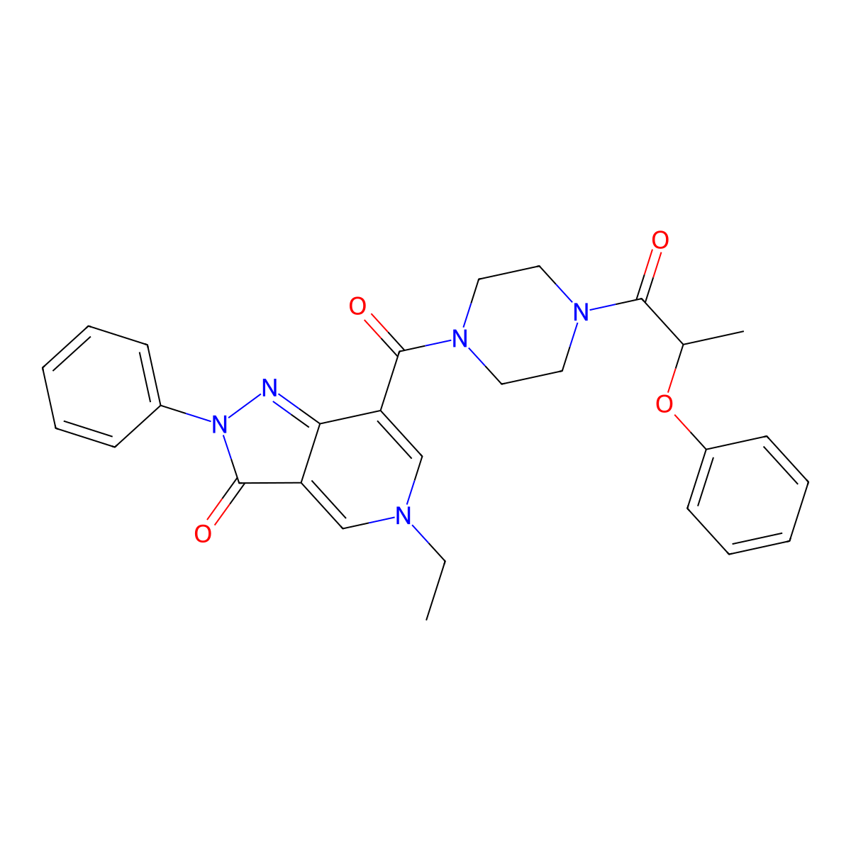 5-ethyl-7-(4-(2-phenoxypropanoyl)piperazine-1-carbonyl)-2-phenyl-2H-pyrazolo[4,3-c]pyridin-3(5H)-one molecular structure, CAS 1040674-52-9