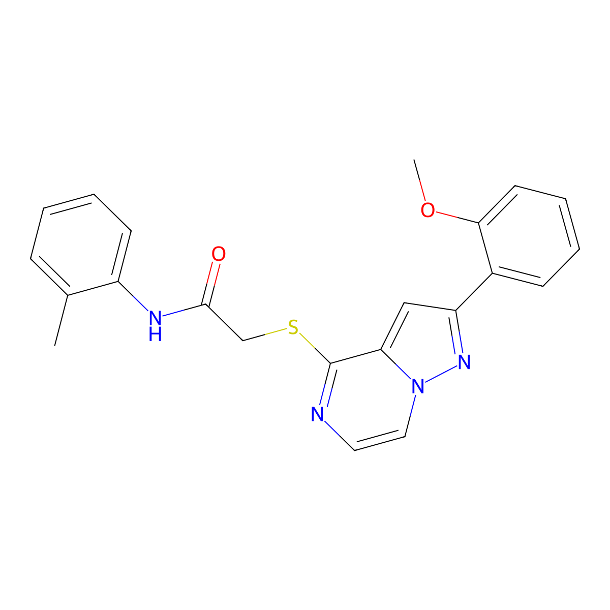 2-{[2-(2-methoxyphenyl)pyrazolo[1,5-a]pyrazin-4-yl]sulfanyl}-N-(2-methylphenyl)acetamide molecular structure, CAS 1040674-58-5