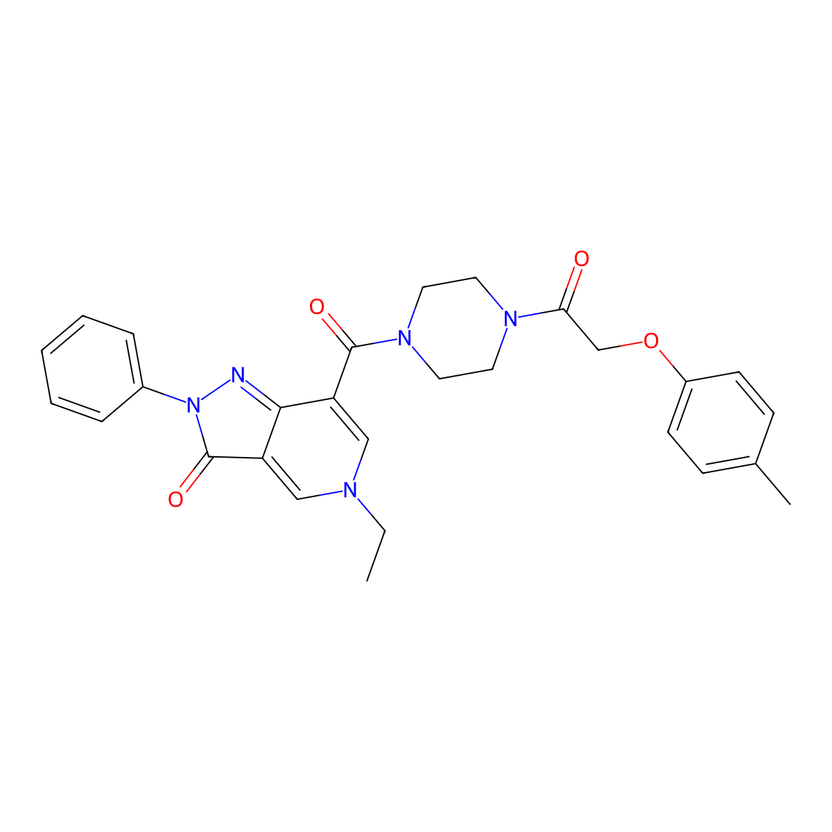 5-ethyl-2-phenyl-7-(4-(2-(p-tolyloxy)acetyl)piperazine-1-carbonyl)-2H-pyrazolo[4,3-c]pyridin-3(5H)-one molecular structure, CAS 1040674-60-9