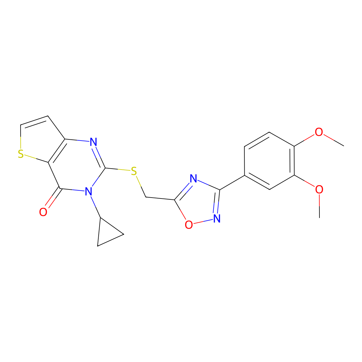 3-cyclopropyl-2-({[3-(3,4-dimethoxyphenyl)-1,2,4-oxadiazol-5-yl]methyl}sulfanyl)-3H,4H-thieno[3,2-d]pyrimidin-4-one molecular structure, CAS 1040674-64-3