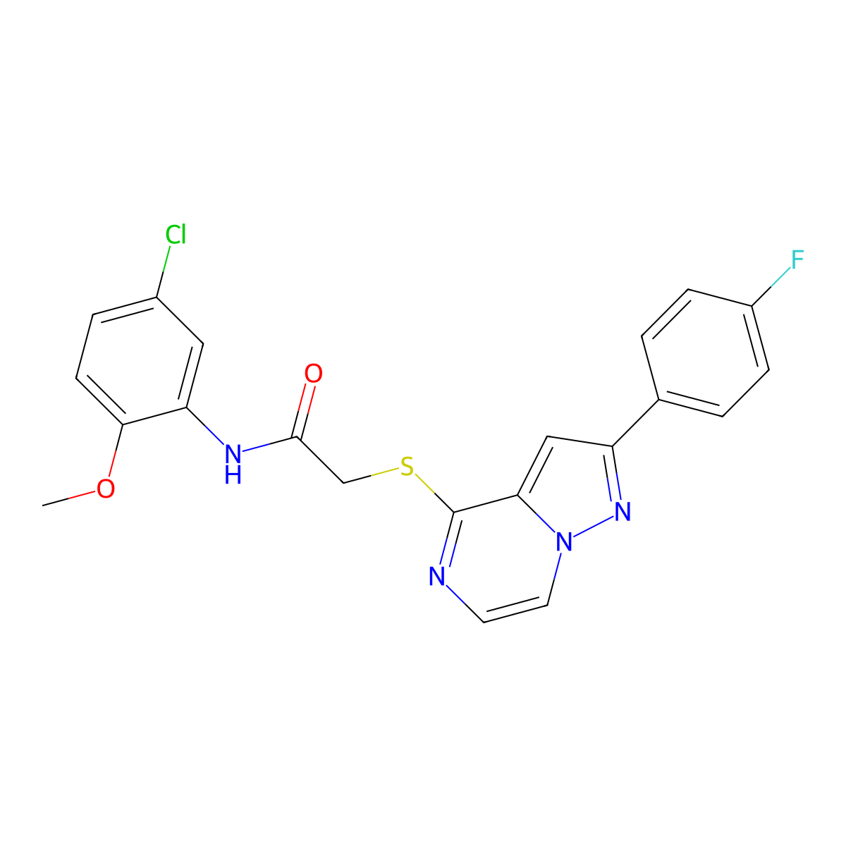 N-(5-chloro-2-methoxyphenyl)-2-{[2-(4-fluorophenyl)pyrazolo[1,5-a]pyrazin-4-yl]sulfanyl}acetamide molecular structure, CAS 1040674-65-4