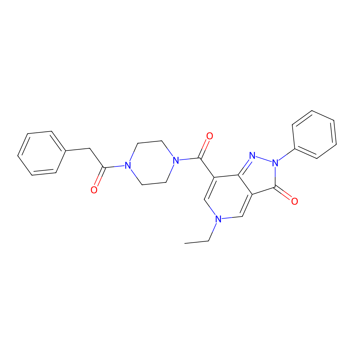 5-ethyl-2-phenyl-7-(4-(2-phenylacetyl)piperazine-1-carbonyl)-2H-pyrazolo[4,3-c]pyridin-3(5H)-one molecular structure, CAS 1040674-68-7