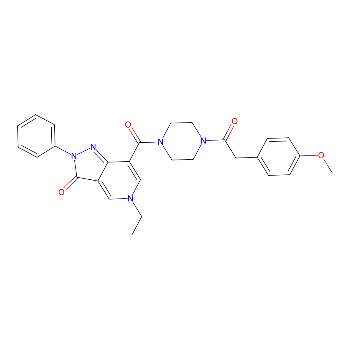 5-ethyl-7-(4-(2-(4-methoxyphenyl)acetyl)piperazine-1-carbonyl)-2-phenyl-2H-pyrazolo[4,3-c]pyridin-3(5H)-one molecular structure, CAS 1040674-76-7
