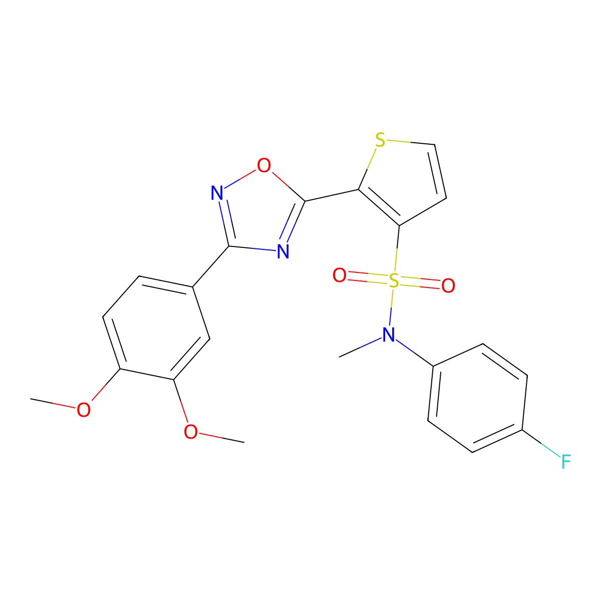 2-[3-(3,4-dimethoxyphenyl)-1,2,4-oxadiazol-5-yl]-N-(4-fluorophenyl)-N-methylthiophene-3-sulfonamide molecular structure, CAS 1040674-90-5