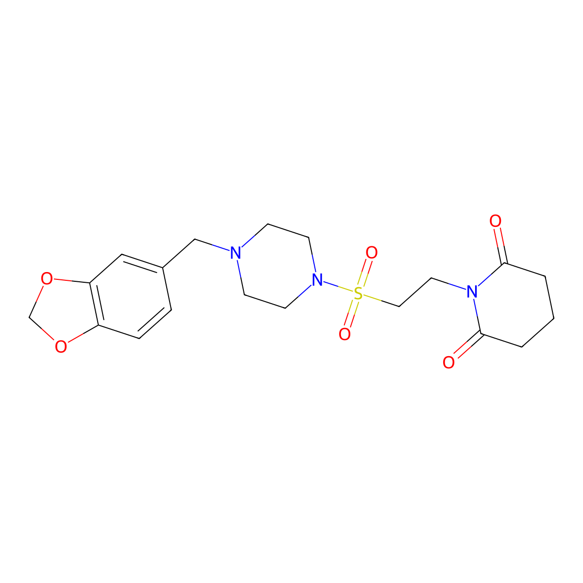 1-[2-({4-[(2H-1,3-benzodioxol-5-yl)methyl]piperazin-1-yl}sulfonyl)ethyl]piperidine-2,6-dione molecular structure, CAS 1040674-93-8