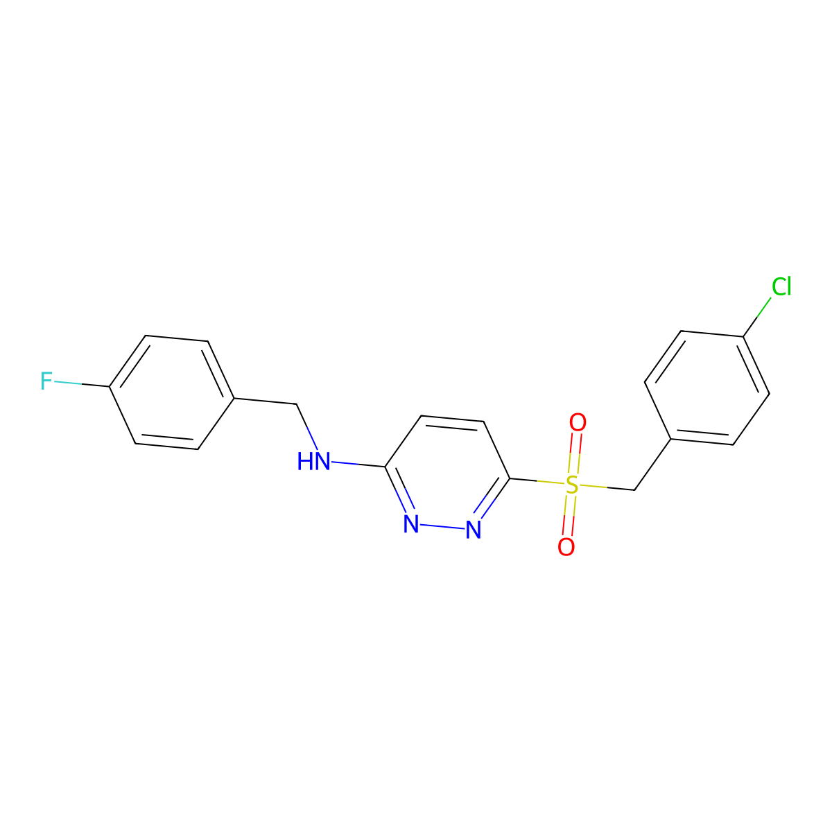 6-[(4-Chlorophenyl)methanesulfonyl]-N-[(4-fluorophenyl)methyl]pyridazin-3-amine molecular structure, CAS 1040675-15-7