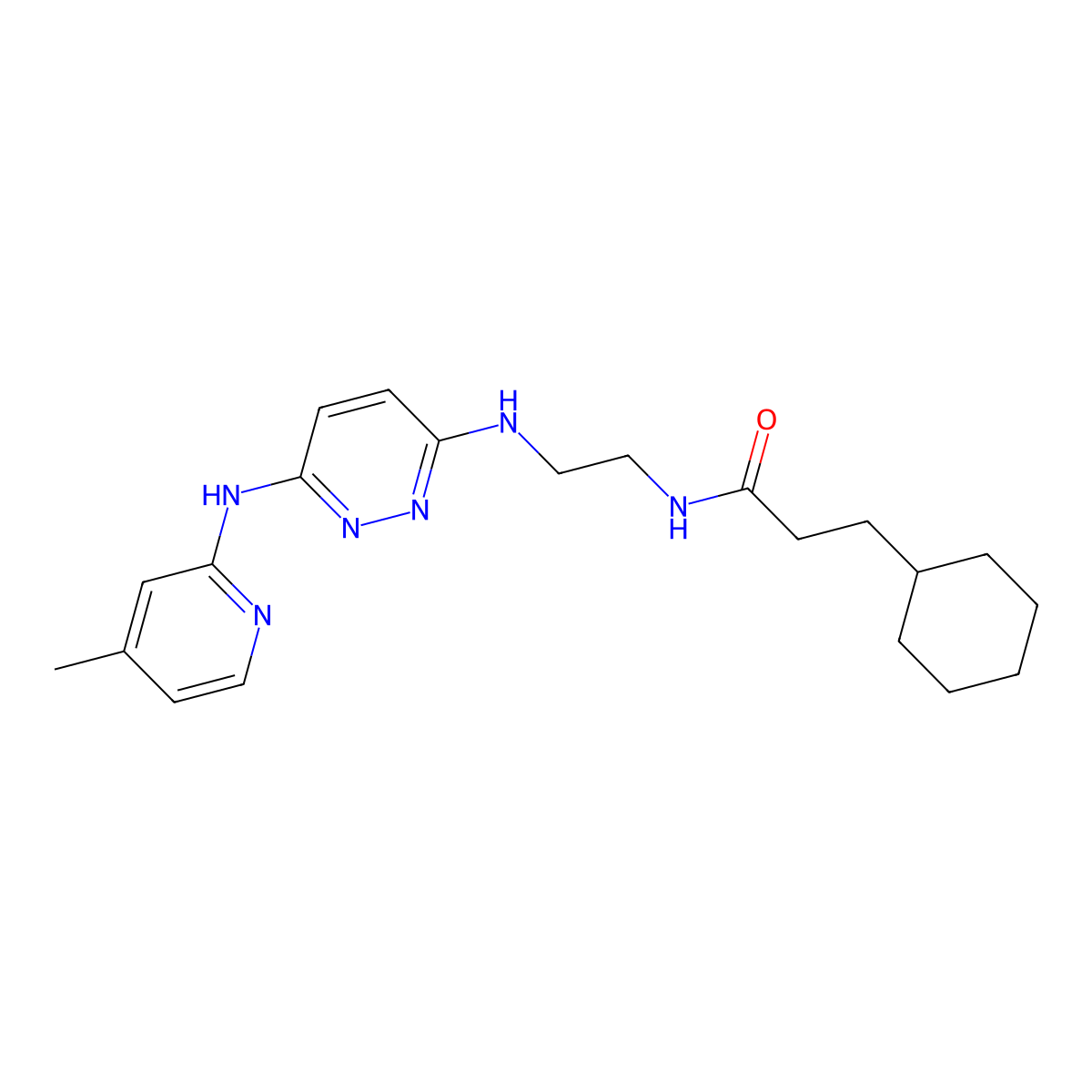 3-cyclohexyl-N-(2-((6-((4-methylpyridin-2-yl)amino)pyridazin-3-yl)amino)ethyl)propanamide molecular structure, CAS 1040675-20-4