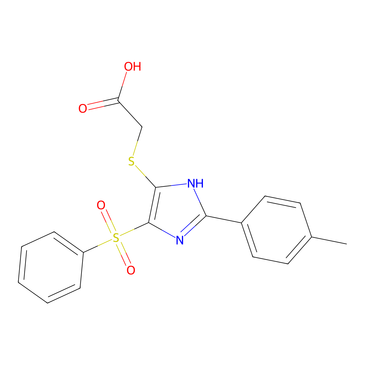 2-((4-(phenylsulfonyl)-2-(p-tolyl)-1H-imidazol-5-yl)thio)acetic acid molecular structure, CAS 1040675-22-6