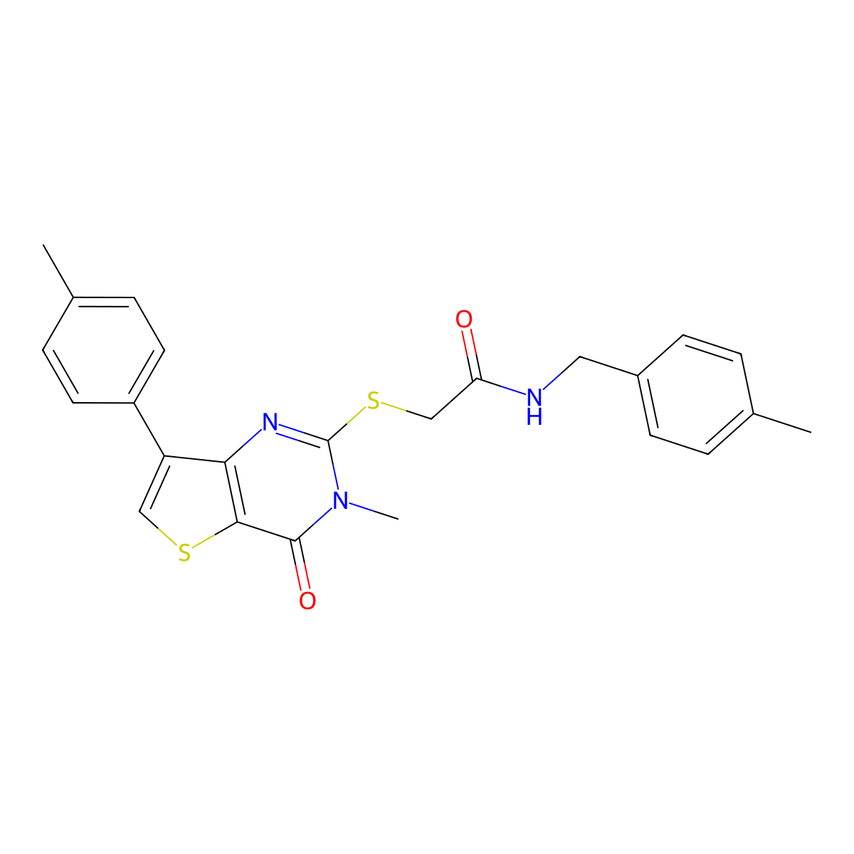 N-(4-methylbenzyl)-2-{[3-methyl-7-(4-methylphenyl)-4-oxo-3,4-dihydrothieno[3,2-d]pyrimidin-2-yl]thio}acetamide molecular structure, CAS 1040675-26-0