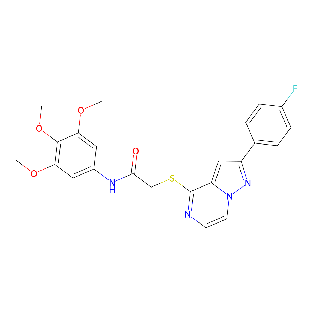2-{[2-(4-fluorophenyl)pyrazolo[1,5-a]pyrazin-4-yl]sulfanyl}-N-(3,4,5-trimethoxyphenyl)acetamide molecular structure, CAS 1040675-31-7