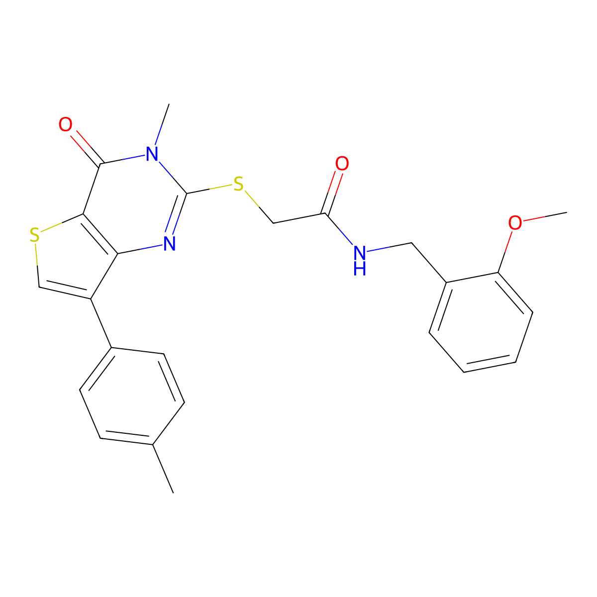 N-[(2-methoxyphenyl)methyl]-2-{[3-methyl-7-(4-methylphenyl)-4-oxo-3H,4H-thieno[3,2-d]pyrimidin-2-yl]sulfanyl}acetamide molecular structure, CAS 1040675-33-9