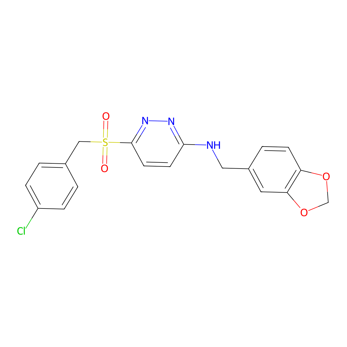 N-[(2H-1,3-benzodioxol-5-yl)methyl]-6-[(4-chlorophenyl)methanesulfonyl]pyridazin-3-amine molecular structure, CAS 1040675-42-0