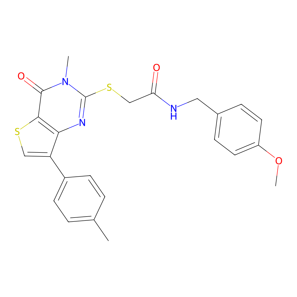 N-(4-methoxybenzyl)-2-{[3-methyl-7-(4-methylphenyl)-4-oxo-3,4-dihydrothieno[3,2-d]pyrimidin-2-yl]thio}acetamide molecular structure, CAS 1040675-46-4