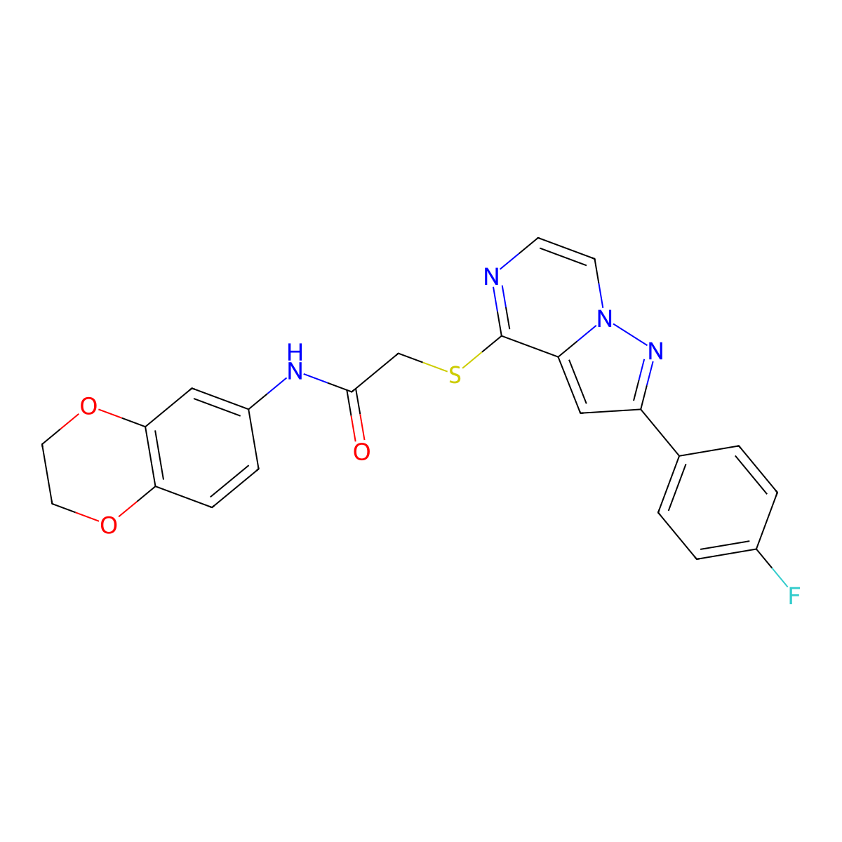 N-(2,3-dihydro-1,4-benzodioxin-6-yl)-2-{[2-(4-fluorophenyl)pyrazolo[1,5-a]pyrazin-4-yl]sulfanyl}acetamide molecular structure, CAS 1040675-51-1