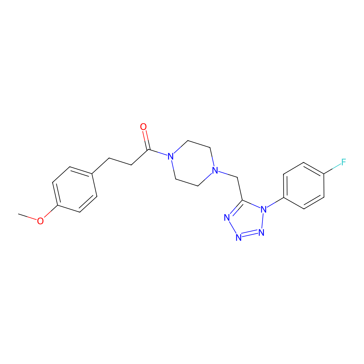 1-(4-((1-(4-fluorophenyl)-1H-tetrazol-5-yl)methyl)piperazin-1-yl)-3-(4-methoxyphenyl)propan-1-one molecular structure, CAS 1040675-57-7
