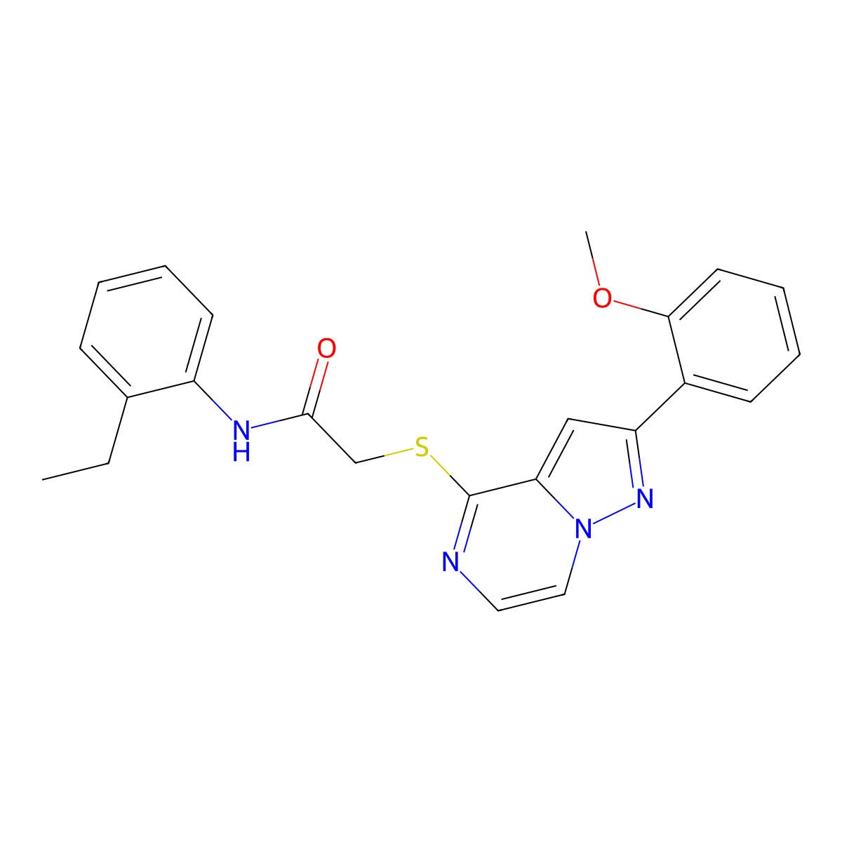 N-(2-ethylphenyl)-2-{[2-(2-methoxyphenyl)pyrazolo[1,5-a]pyrazin-4-yl]sulfanyl}acetamide molecular structure, CAS 1040675-59-9