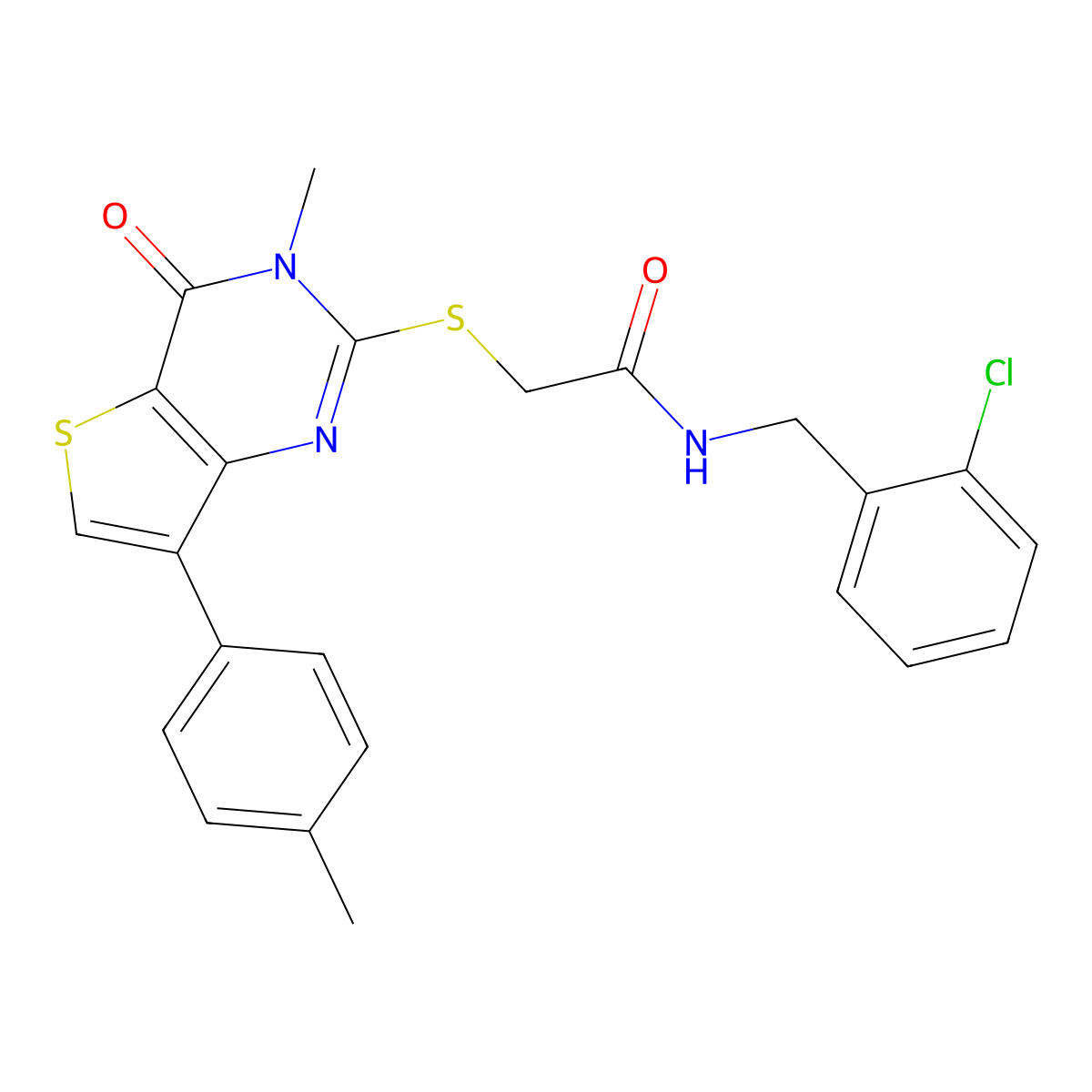 N-(2-chlorobenzyl)-2-{[3-methyl-7-(4-methylphenyl)-4-oxo-3,4-dihydrothieno[3,2-d]pyrimidin-2-yl]thio}acetamide molecular structure, CAS 1040675-60-2