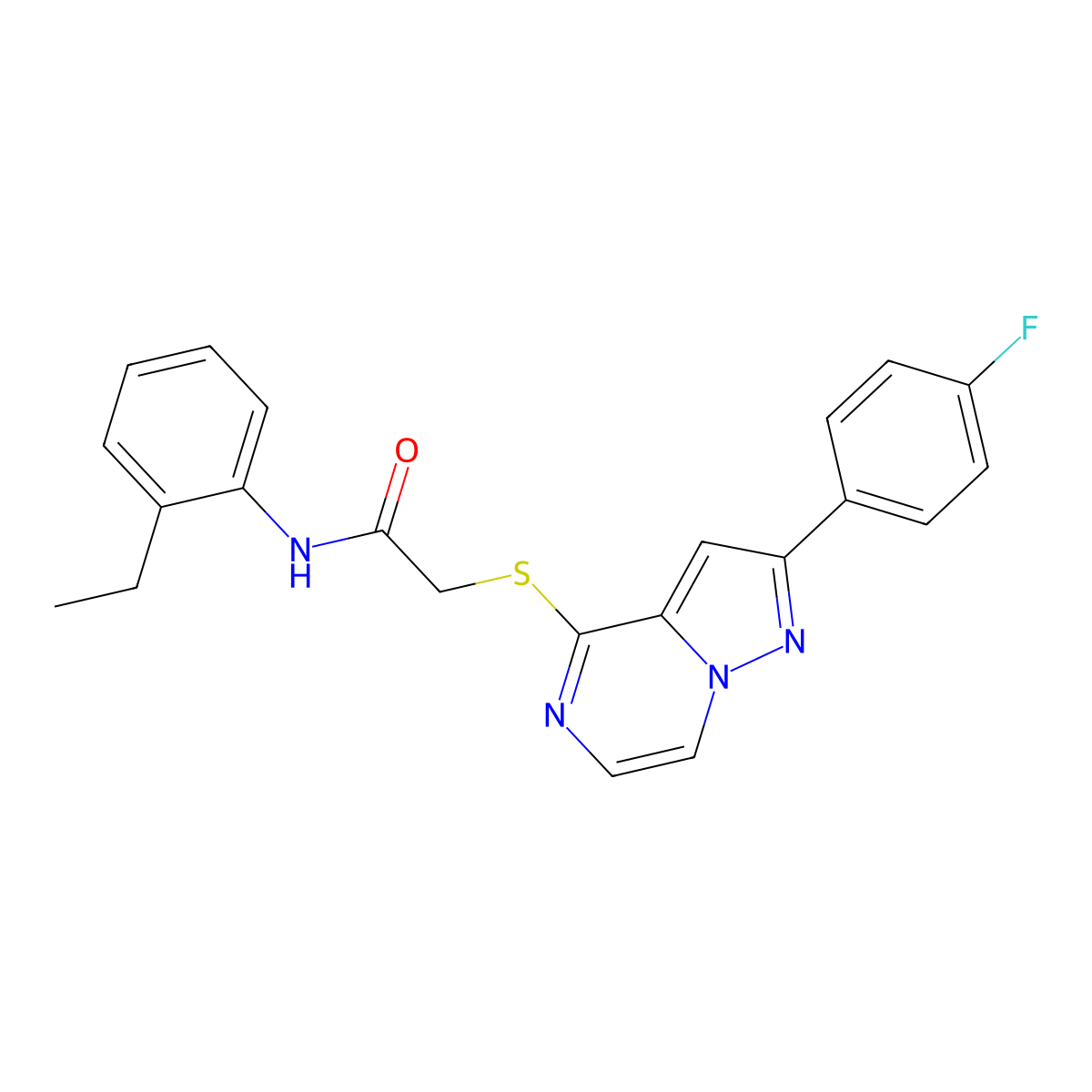 N-(2-ethylphenyl)-2-{[2-(4-fluorophenyl)pyrazolo[1,5-a]pyrazin-4-yl]sulfanyl}acetamide molecular structure, CAS 1040675-65-7