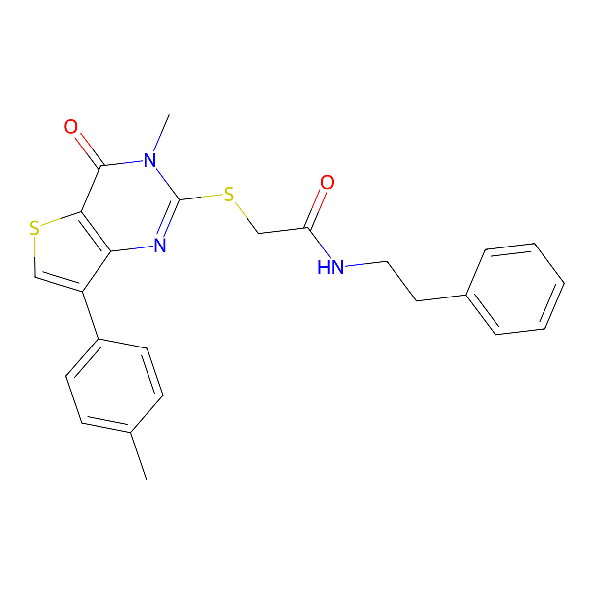 2-{[3-methyl-7-(4-methylphenyl)-4-oxo-3H,4H-thieno[3,2-d]pyrimidin-2-yl]sulfanyl}-N-(2-phenylethyl)acetamide molecular structure, CAS 1040675-67-9