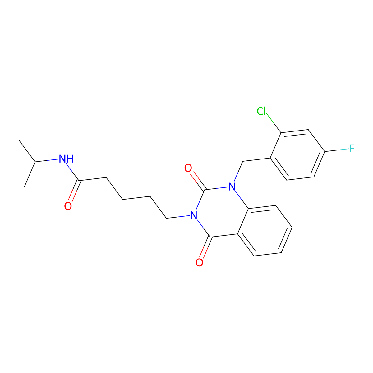 5-{1-[(2-chloro-4-fluorophenyl)methyl]-2,4-dioxo-1,2,3,4-tetrahydroquinazolin-3-yl}-N-(propan-2-yl)pentanamide molecular structure, CAS 1040675-68-0