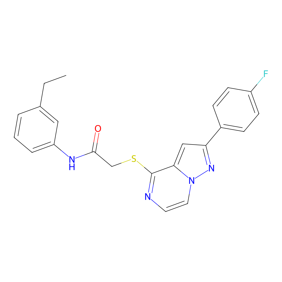 N-(3-ethylphenyl)-2-{[2-(4-fluorophenyl)pyrazolo[1,5-a]pyrazin-4-yl]sulfanyl}acetamide molecular structure, CAS 1040675-72-6