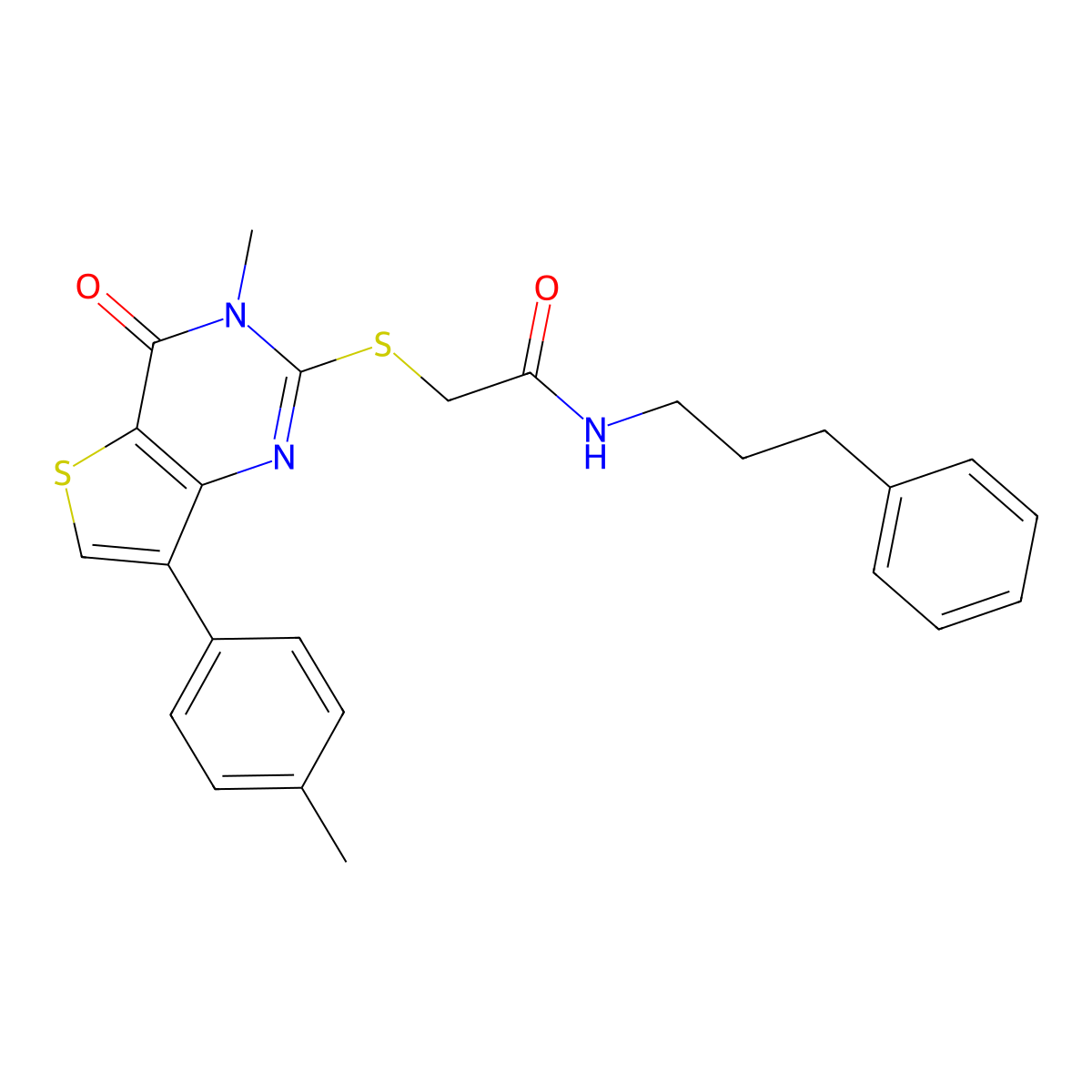 2-{[3-methyl-7-(4-methylphenyl)-4-oxo-3H,4H-thieno[3,2-d]pyrimidin-2-yl]sulfanyl}-N-(3-phenylpropyl)acetamide molecular structure, CAS 1040675-74-8
