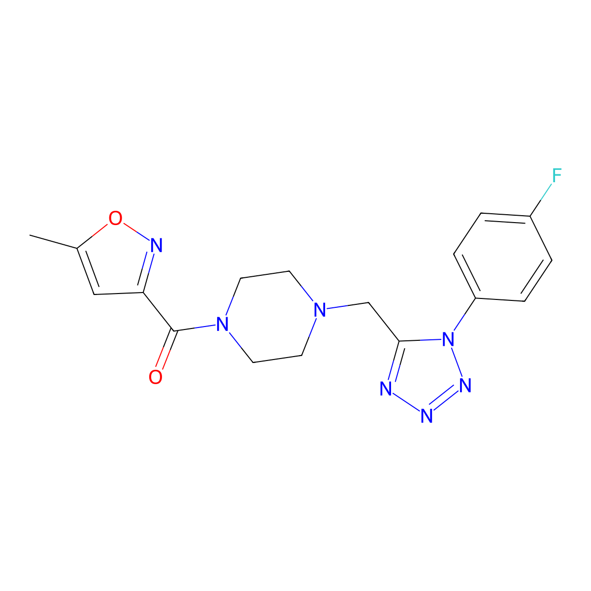 (4-((1-(4-fluorophenyl)-1H-tetrazol-5-yl)methyl)piperazin-1-yl)(5-methylisoxazol-3-yl)methanone molecular structure, CAS 1040675-78-2