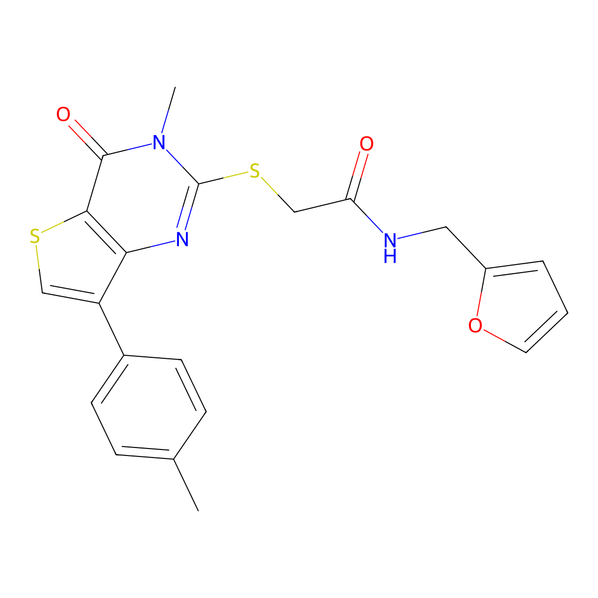 N-[(furan-2-yl)methyl]-2-{[3-methyl-7-(4-methylphenyl)-4-oxo-3H,4H-thieno[3,2-d]pyrimidin-2-yl]sulfanyl}acetamide molecular structure, CAS 1040675-81-7