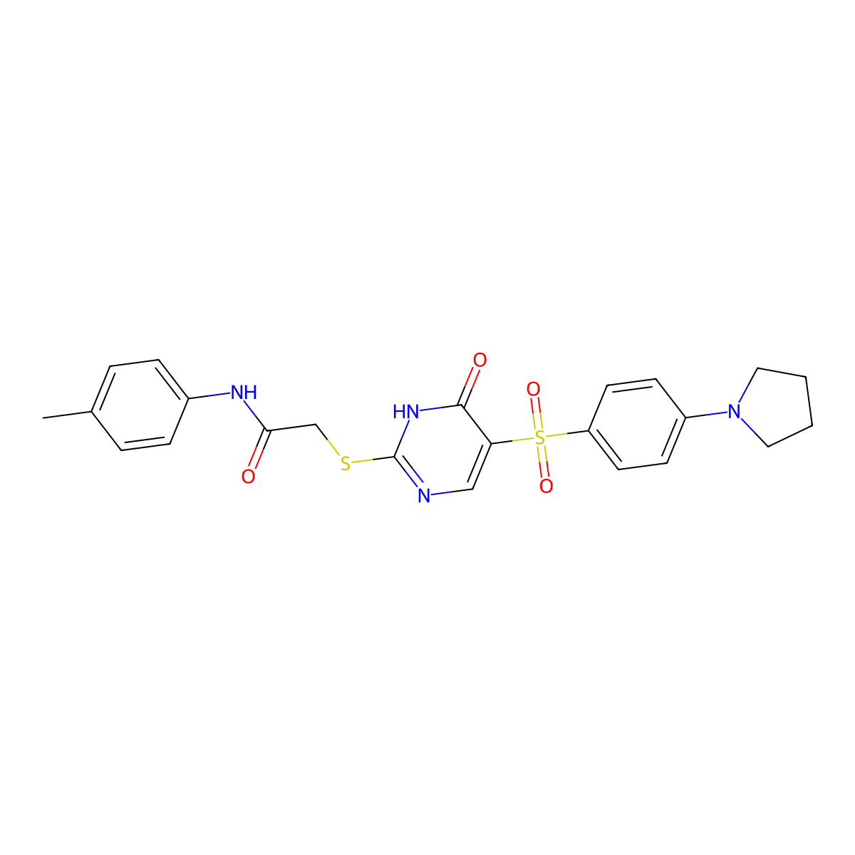 N-(4-methylphenyl)-2-({6-oxo-5-[4-(pyrrolidin-1-yl)benzenesulfonyl]-1,6-dihydropyrimidin-2-yl}sulfanyl)acetamide molecular structure, CAS 1040675-82-8