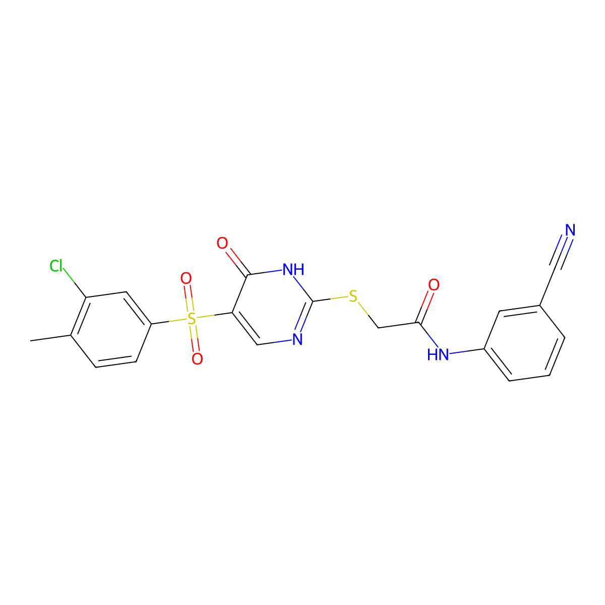2-{[5-(3-chloro-4-methylbenzenesulfonyl)-6-oxo-1,6-dihydropyrimidin-2-yl]sulfanyl}-N-(3-cyanophenyl)acetamide molecular structure, CAS 1040675-86-2