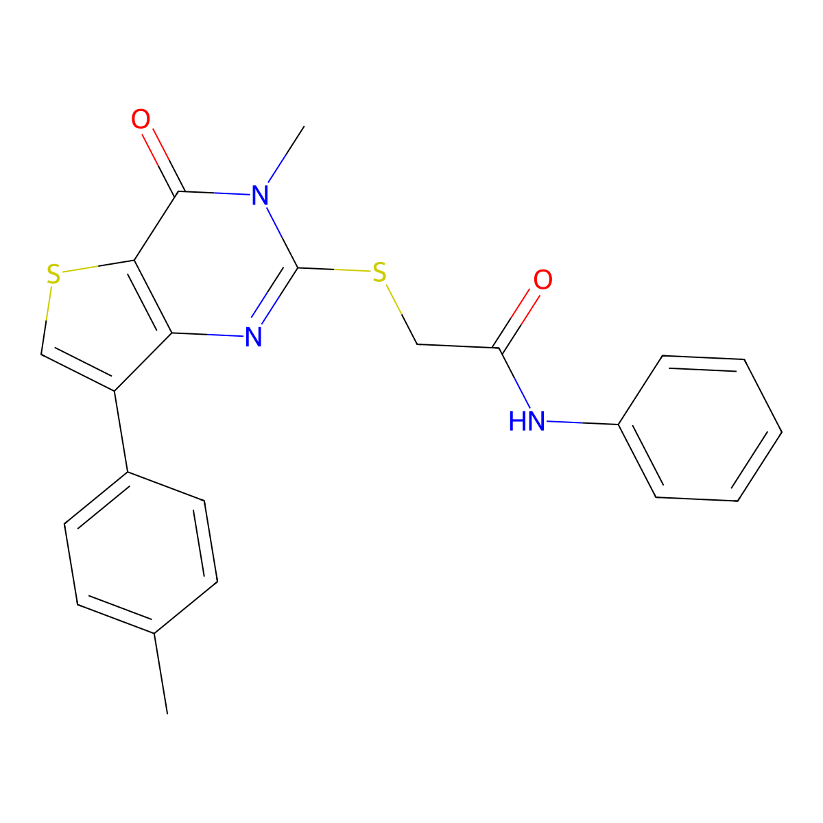 2-{[3-methyl-7-(4-methylphenyl)-4-oxo-3H,4H-thieno[3,2-d]pyrimidin-2-yl]sulfanyl}-N-phenylacetamide molecular structure, CAS 1040675-88-4